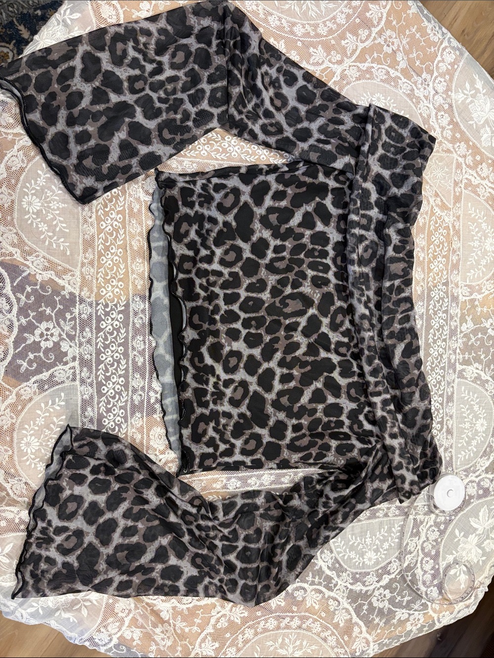 Leopard Print Sheer Bandeau Top - Black & Gray